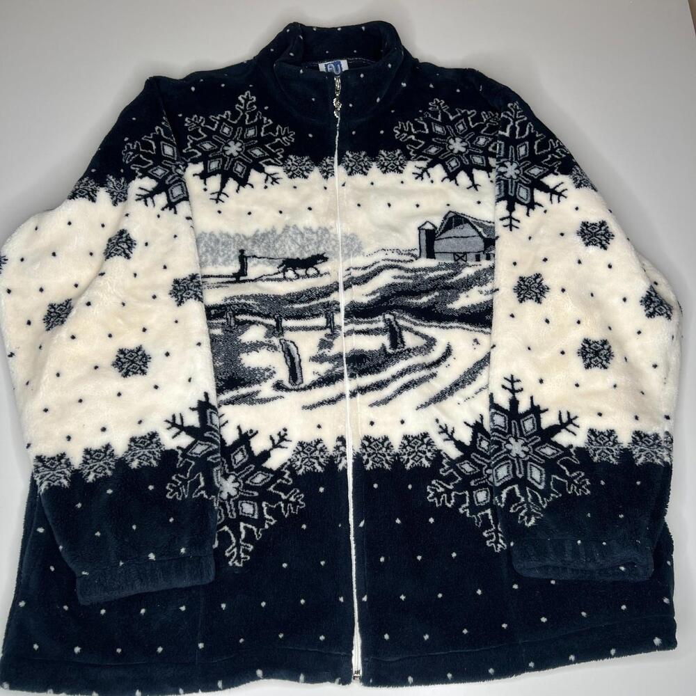 Vintage Art Unlimited Sportswear Winter Sleigh Canada Full Zip Fleece Jacket XL